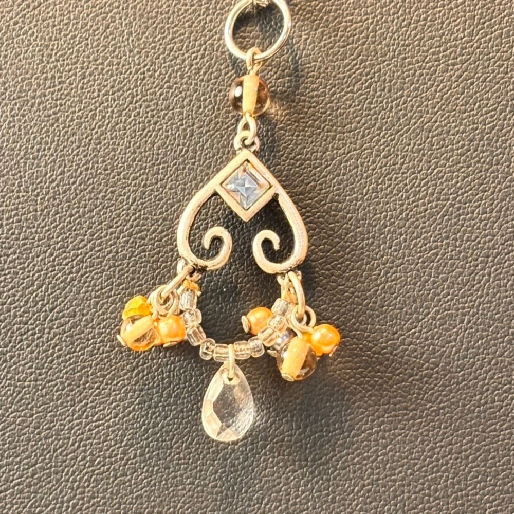 Scrollwork Chandelier Pendant Necklace Silver Orange Boho Whimsygoth Statement - Picture 4 of 9